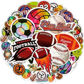 300pcs Assorted Sports Stickers for Water Bottles - 5 Theme Sports Stickers Include Volleyball Soccer Basketball Baseball Softball, Vinyl Waterproof Sports Stickers Bulk for Kids Boy