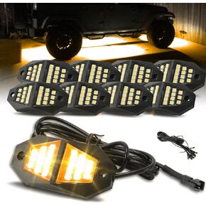 Winunite 8 Pods Amber Wide Angle Rock Lights IP67 Waterproof for Off Road Truck Car ATV UTV SUV Motorcycle Under Body Glow Light Lamp Fender Lighting, 13Ft Extension Wires Each Light