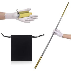 Pocket Staff Magic Telescopic Stick | Elevated Staff Stick w/Velvet Carry Bag I Collapsible bo Retractable Expandable Bow Extendable Portable Expanding Metal Cane Pop Out Wands (150cm, Silver)