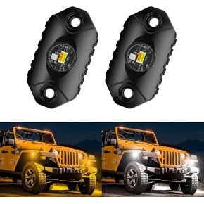 4WDKING White and Yellow LED Rock Lights, 2 Pods IP68 Waterproof Underbody Glow Trail Rig Lamp Dual Colors LED Neon Lights for Truck Jeep Off Road Truck Car Boat ATV SUV Motorcycle