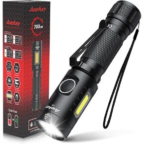 axefury Flashlight, Magnetic LED Flashlight, Tactical Flashlight,Cob worklight, 6 Modes,Dual Fuel Battery,EDC Flashlight A5 for Camping, Emergency(Not Included Battery) Gift