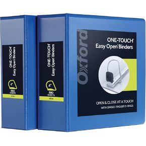 Oxford 3 Ring Binders, Durable Binders for School and Office, 4 Inch, ONE-Touch Easy Open D Rings, View Binder Covers, 4 Interior Pockets, PVC-Free, Holds 880 Sheets, Blue, 2 Pack (79922)