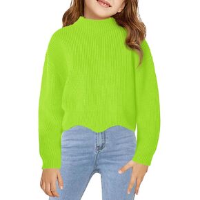 Haloumoning Girls Mock Neck Sweaters Kids Fall Fashion Long Batwing Sleeve Rib Knit Pullover Clothes 5-14 Years