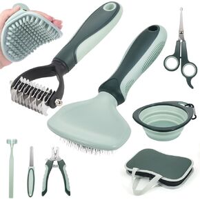 Dog Brush Grooming Kit 8 Pcs, Dog Brushes for Heeding, Dog Brush for Grooming, Slicker Brush and Flea Comb for Dogs, Puppy Brush for DogsComb and Dog Hair Brush Set, Double Grooming Comb, Hair Removal