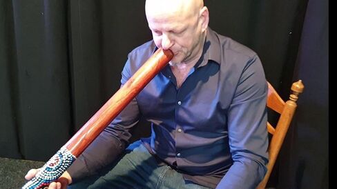 Teak Wood Didgeridoo, 51-inch, Hand-Painted, Includes Ikat Bag - D in Saudi Arabia