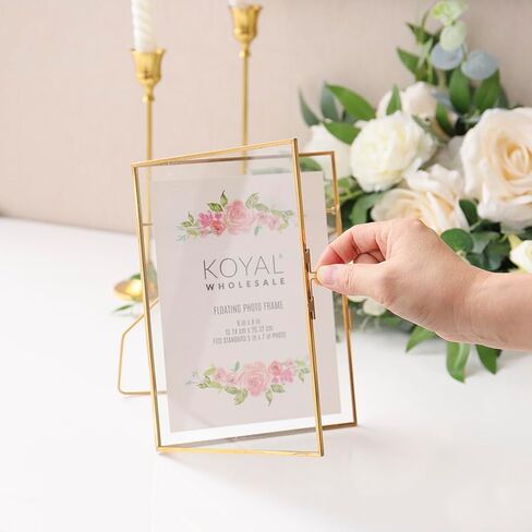 Koyal Wholesale Pressed Glass Floating Photo Frames 5 x 7 Frame, Gold 8-Pack with Stands Use Horizontal or Vertical in Saudi Arabia