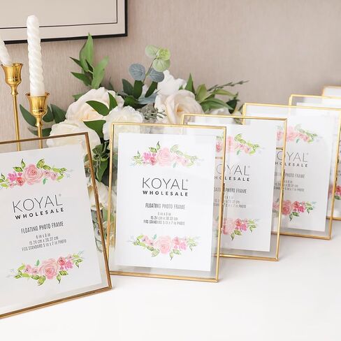 Koyal Wholesale Pressed Glass Floating Photo Frames 5 x 7 Frame, Gold 8-Pack with Stands Use Horizontal or Vertical in Saudi Arabia
