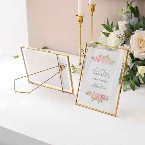 Koyal Wholesale Pressed Glass Floating Photo Frames 5 x 7 Frame, Gold 8-Pack with Stands Use Horizontal or Vertical in Saudi Arabia