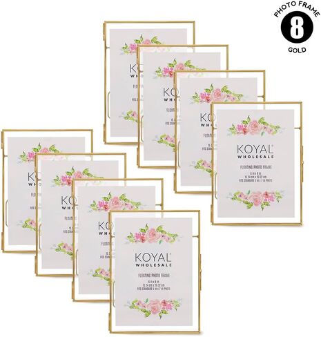 Koyal Wholesale Pressed Glass Floating Photo Frames 5 x 7 Frame, Gold 8-Pack with Stands Use Horizontal or Vertical in Saudi Arabia