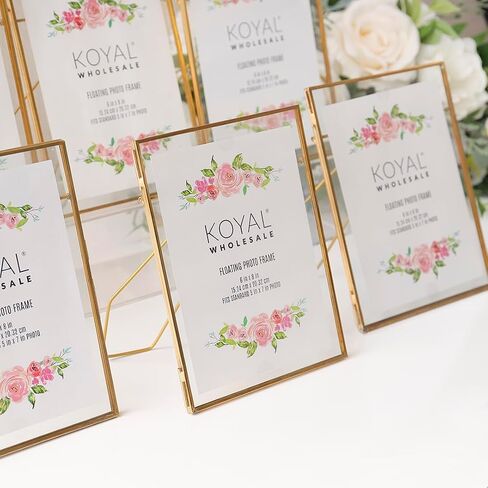 Koyal Wholesale Pressed Glass Floating Photo Frames 5 x 7 Frame, Gold 8-Pack with Stands Use Horizontal or Vertical in Saudi Arabia