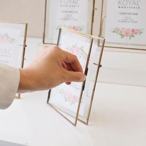 Koyal Wholesale Pressed Glass Floating Photo Frames 5 x 7 Frame, Gold 8-Pack with Stands Use Horizontal or Vertical in Kuwait