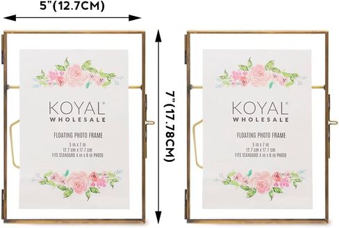 Koyal Wholesale Pressed Glass Floating Photo Frames 5 x 7 Frame, Gold 8-Pack with Stands Use Horizontal or Vertical in Kuwait