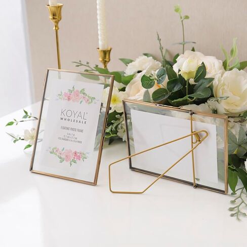 Koyal Wholesale Pressed Glass Floating Photo Frames 5 x 7 Frame, Gold 8-Pack with Stands Use Horizontal or Vertical in Kuwait