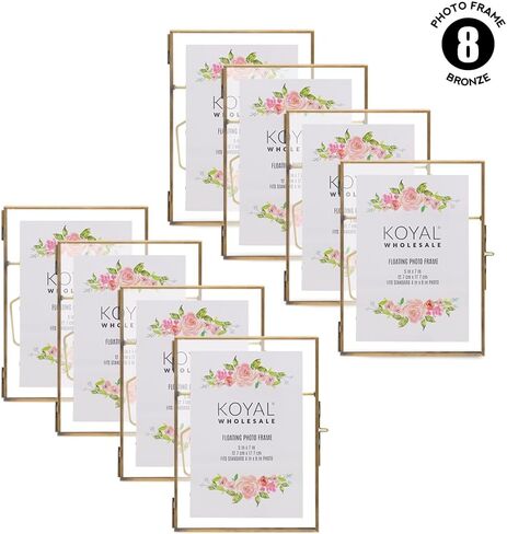 Koyal Wholesale Pressed Glass Floating Photo Frames 5 x 7 Frame, Gold 8-Pack with Stands Use Horizontal or Vertical in Kuwait