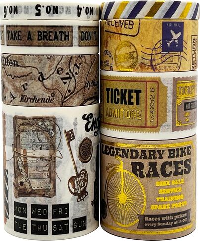 8 Rolls Vintage Washi Tape Set, 53/30/15/10/mm Wide Map Travel Letter Antique Retro Japanese Decorative Masking Tape for Arts DIY Crafts Scrapbooking Album Bullet Junk Journal Planners Calendars in Saudi Arabia