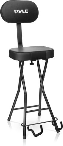 Pyle Seat with Padded Cushion-Heavy-Duty Ergonomic Backrest w/Fold Stand, Foot Rest, Collapsible Design, Holds Acoustic, Electric & Bass Guitars, 300 Lbs Max Load Capacity PYG60 in Saudi Arabia