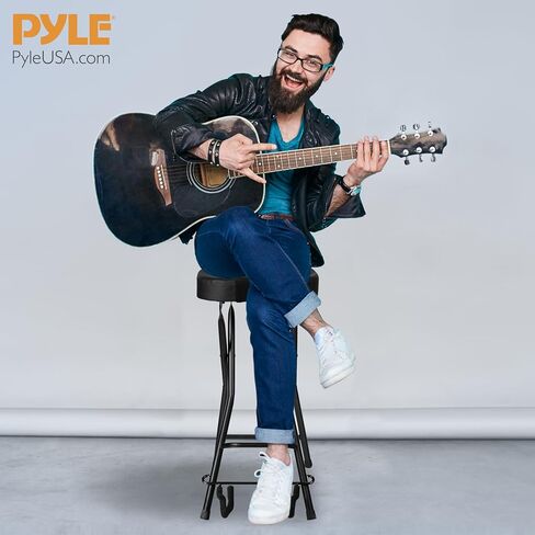 Pyle Seat with Padded Cushion-Heavy-Duty Ergonomic Backrest w/Fold Stand, Foot Rest, Collapsible Design, Holds Acoustic, Electric & Bass Guitars, 300 Lbs Max Load Capacity PYG60 in Saudi Arabia