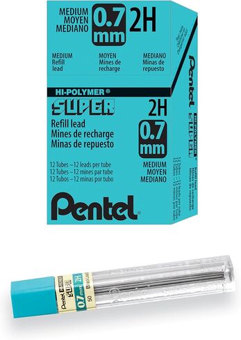 بنتل، سوبر هاي بوليمر، إعادة تعبئة الرصاص، 0.7 ملم متوسط، 2B، 144 قطعة من الرصاص (50-2B)، رمادي in Kuwait