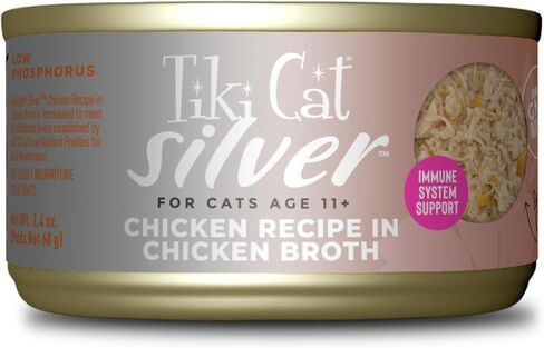 Tiki Cat Silver Comfort Mousse + Shreds, Chicken & Duck and Duck Liver, Immune System Support Formulated for Older Cats Aged 11+, Senior Wet Cat Food, 2.4 oz Cans (Pack of 12) in Saudi Arabia