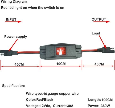 FILSHU 30A 12VDC SAE Converter Cable with ON/OFF Switch,10AWG 2Pin SAE to SAE Wire Harness Quick Connect/Disconnect SAE Connector with Dust Cap in Saudi Arabia