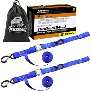 XSTRAP STANDARD Motorcycle Tie Down Straps (2 Pack) 3,000lb Break Strength, 1.5 in X 8FT Heavy-Duty Cambuckle Tie Down Set with S Hook and Soft Loops, Black