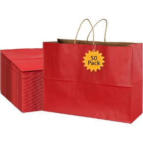 BLEWINDZ 50Pcs Kraft Gift Bags Bulk Large Size 16"x6"x12", Colorful Paper Bags with Handles, Shopping Bags for Grocery, Party Favor Bags, Wedding Bags (10 Colors)