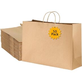 BLEWINDZ 50Pcs Kraft Gift Bags Bulk Large Size 16"x6"x12", Colorful Paper Bags with Handles, Shopping Bags for Grocery, Party Favor Bags, Wedding Bags (10 Colors)