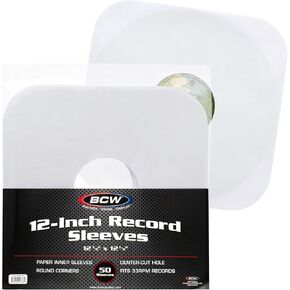 BCW White Paper 12 in Round Corner Inner Sleeve - 50 ct