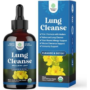 USDA Organic Mullein Leaf Drops - Herbal Lung Detox and Cleanse Marshmallow Root and Mullein Tincture Lung Support Supplement - Mullein Leaf Herb Respiratory Supplement for Sinus Immunity & Breathing