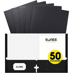 مجلدات SUNEE مع جيوب بثلاثة فتحات مثقوبة (50 حزمة، ألوان متنوعة)، مجلدين جيب يناسبان ورق بحجم الحروف، مجلد ملفات ورقية للمدرسة والمكتب المنزلي والأعمال التجارية