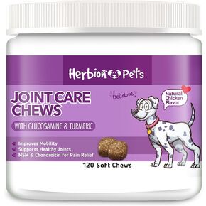 Herbion Pets Joint Care Chews with Glucosamine & Turmeric, 120 Soft Chews - MSM & Chondroitin for Pain Relief - Improves Mobility - Supports Healthy Joints - Made in The USA - for Dogs 12 Weeks+