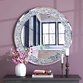 SHYFOY Heart Decorative Wall Mirror, Large Mirror for Wall Decor Living Room Decor, Crushed Diamone Home Decor Silver Accent Mirror, 31" L x 27.5" W