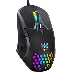 ONIKUMA GAMING Wired Gaming Mouse, Colorful RGB Light, 3600 DPI 4 Adjustable Levels, USB Ergonomic Mouse for Computer/Laptop, 7 Buttons Optical Mouse, Right or Left Hand Use, Black