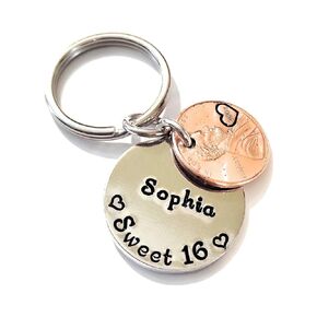 Sweet 16 Happy 16th Birthday Coin Lucky 2008 Penny Key Chain Gift for Teenage New Driver