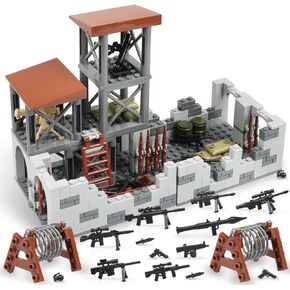 Finger Rock Military Base Building Block Set, WW2 Army Mini War Accessories Kits, Military Ruins Guard Tower Guns Army Supplies Block Toy for Kids 8 10 12 14