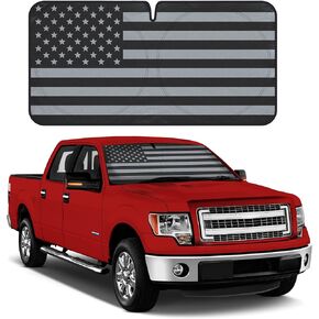 BDK USA American Flag Black Curved Windshield Sunshade Accordion Folding Style Auto Shade for Car Truck SUV Van Blocks UV Ray Sun Visor Protector Easy Setup Keeps Your Vehicle Cool - 58 x 27 inches