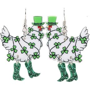 St. Patrick's Day Earrings Green Lucky Clover Irish Shamrock Acrylic Dangle Earrings for Women Girls Funny Green Hat Panda Cat Dog Frog Beer Bottle Animal Drop Earrings Holiday Party Jewelry