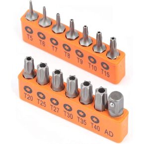 HORUSDY 25-Piece Security Torx Screwdriver Bit Set | T5-T40 Torx Bit Set 1/4 inch Ratcheting Magnetic Bit Driver | 12Pcs Torx Bit and 12Pcs Common Bit