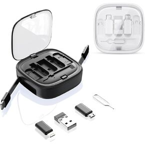 XIOQRA O 6 in 1 USB Adapter Kit 2Pack, 60W Retractable USB C Cable 3Ft and USB C Female to USB Adapter, Lighting and Micro Adapters, Fast Charging and Data Transfer for iOS/Android. Black and White