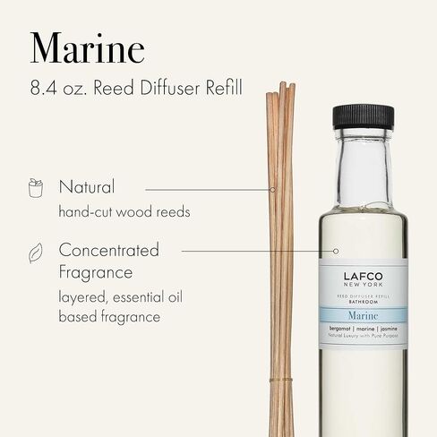 LAFCO New York Reed Diffuser Refill, Sea & Dune - 8.4 oz - Up to 4-Month Fragrance Life - Includes Natural Wood Reeds - Free of Dyes & Propellants - Made in The USA in Kuwait