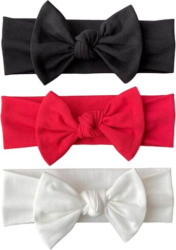 BABYGIZ Baby Girl Headbands-Infant,Toddler Cotton Handmade Hairbands with Bows Child Hair Accessories (Black, Gray, White, 3) in Kuwait