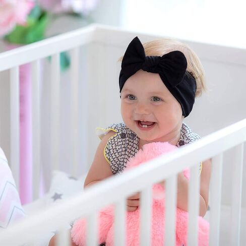 BABYGIZ Baby Girl Headbands-Infant,Toddler Cotton Handmade Hairbands with Bows Child Hair Accessories (Black, Gray, White, 3) in Kuwait