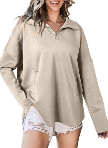 EVALESS Women's Oversized Hoodies Casual Long Sleeve Half Zipper Pocket Sweatshirt Pullover Tops in Saudi Arabia