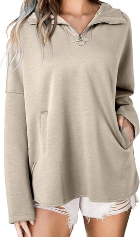 EVALESS Women's Oversized Hoodies Casual Long Sleeve Half Zipper Pocket Sweatshirt Pullover Tops in Saudi Arabia