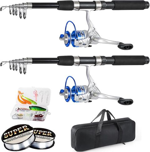 Tripquips Fishing Pole Combo, 6.9ft 2Pcs Telescopic Rods Set, Collapsible Fishing Rods, 2PCS Spinning Reel Set with Carrier Bag Freshwater Fishing Rod and Reel Combos Kits in Kuwait
