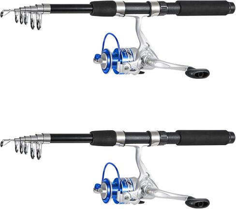 Tripquips Fishing Pole Combo, 6.9ft 2Pcs Telescopic Rods Set, Collapsible Fishing Rods, 2PCS Spinning Reel Set with Carrier Bag Freshwater Fishing Rod and Reel Combos Kits in Kuwait
