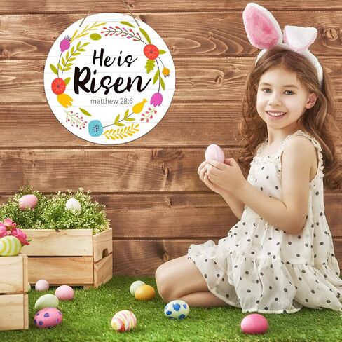 PETCEE He is Risen Door Sign 11.8" Farmhouse Easter Wreath Sign for Front Door Easter Religious Decorations Door Hanging Signs for Wall Door Home Indoor Outdoor Spring Decorations in Kuwait