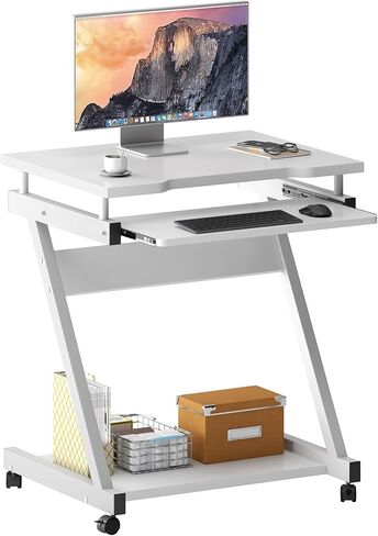 SogesHome 23.6inches Mobile Laptop Desk, Bed Table Portable Computer Desk with Lockable Wheels, Rolling Computer Cart with Keyboard Tray, Black in Kuwait