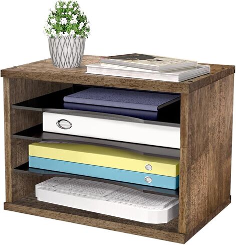 J JACKCUBE DESIGN Rustic Wood Desk Organizer 4 Compartment Paper File Holder for Home and Office, Document Storage, File sorter, Mail and Letter Tray- MK560A in Saudi Arabia