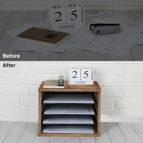 J JACKCUBE DESIGN Rustic Wood Desk Organizer 4 Compartment Paper File Holder for Home and Office, Document Storage, File sorter, Mail and Letter Tray- MK560A in Saudi Arabia